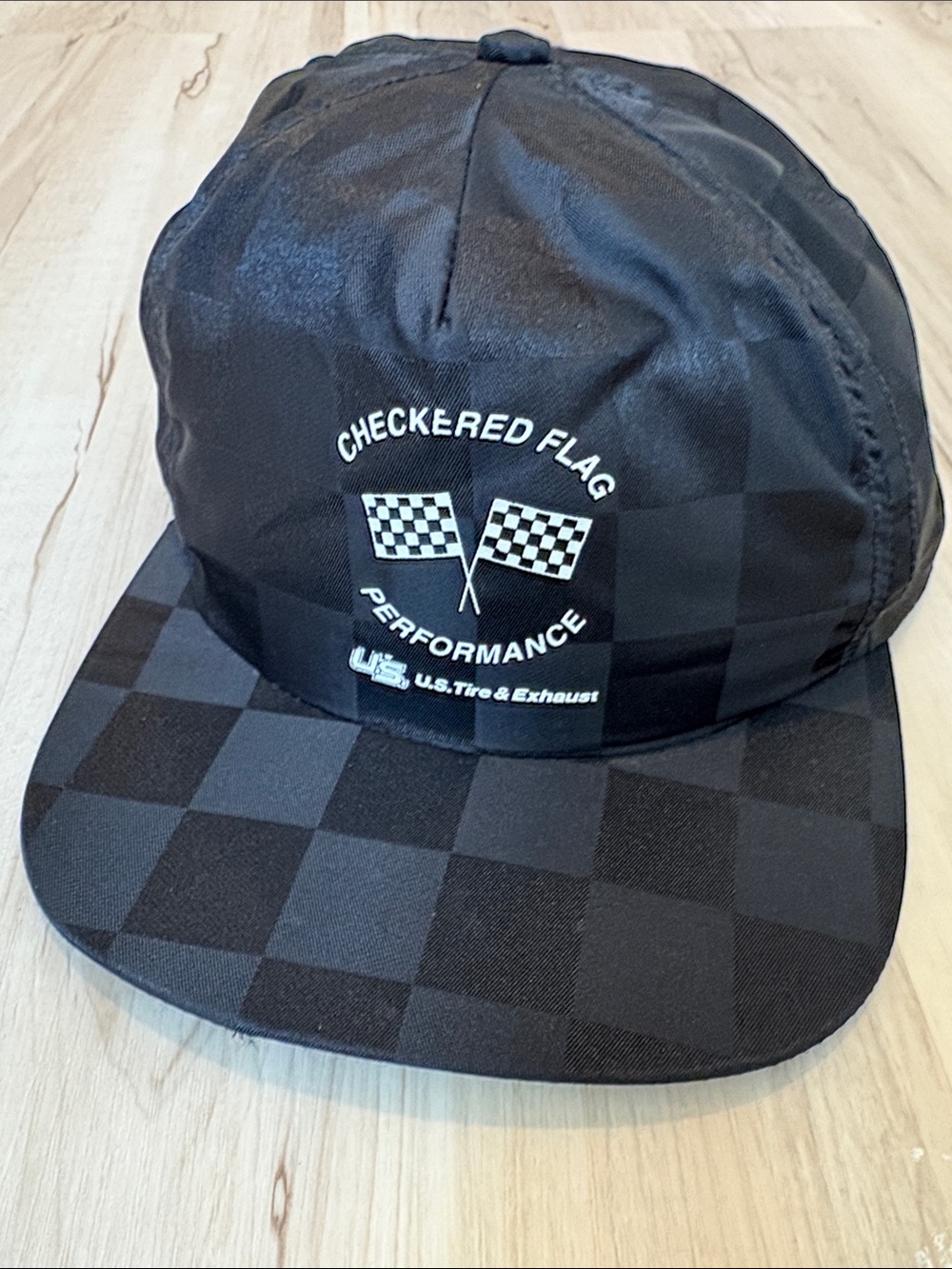 Vintage Snap back Checkered Flag Performance Black Racing Cap